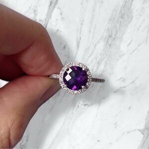 14K White Gold Amethyst Diamond Ring
